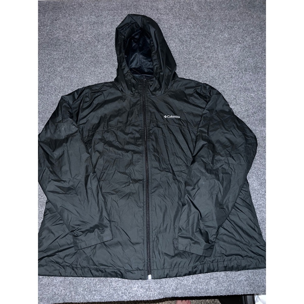 Columbia Mens 3X Black Hooded Windbreaker Jacket Mesh Lined XW0507 Full Zip